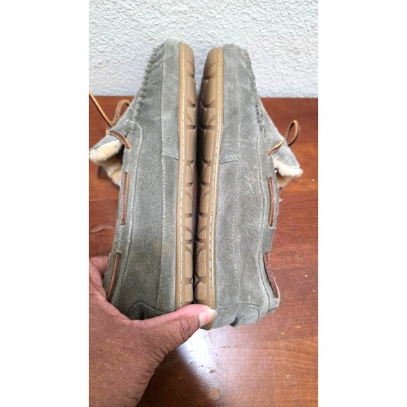 L.L. Bean Men's Suede Moccasin Slippers Faux Shearling Lining Size 13 Gray - Picture 4 of 8